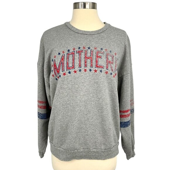 MOTHER Size S Drop Square Sweatshirt Stars Gray Pullover Crew Neck Long Sleeve - Picture 1 of 9